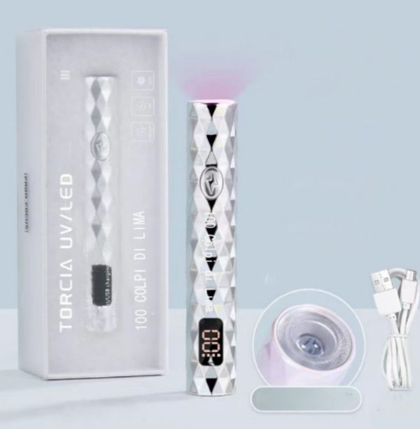 Torcia Uv/Led Ricarica Usb Argento - immagine 2